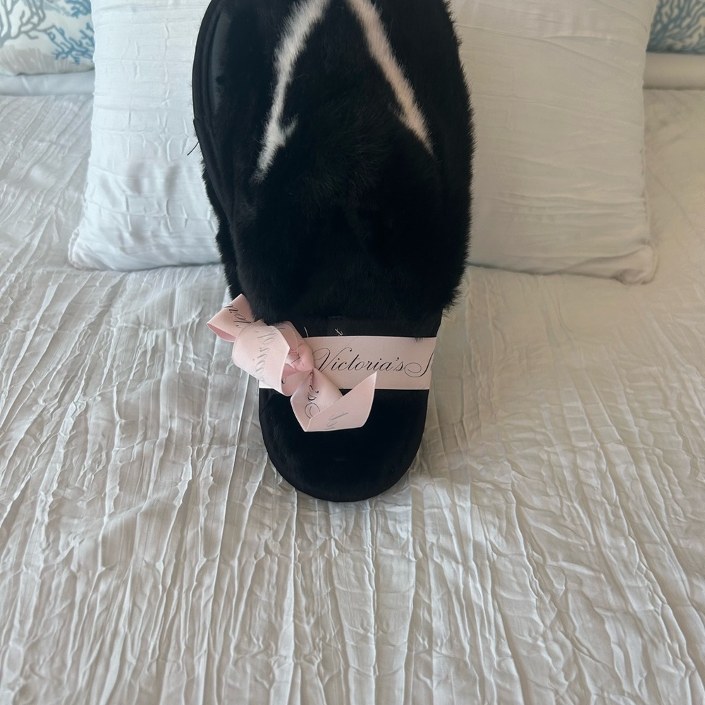 Victoria's Secret Black Slippers with Pink Detail